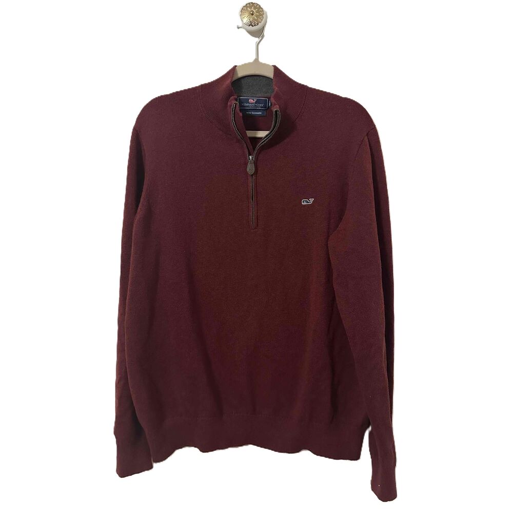 Vineyard Vines Sweater Mens Size Medium Maroon Quarter Zip Pullover Long-sleeve